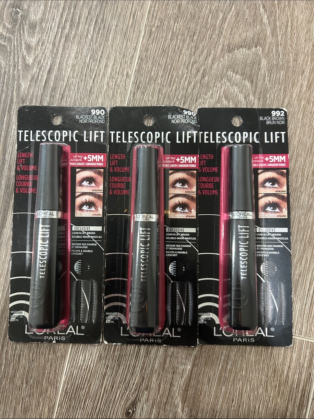New 3X L'Oréal Telescopic Lift Mascara - Blackest Black 990